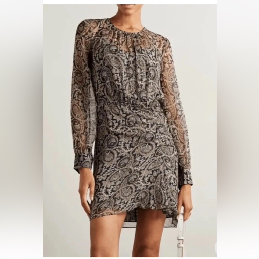Veronica Beard Silk Dress Palmora Ruched Navy Paisley Size 4 Long sleeve